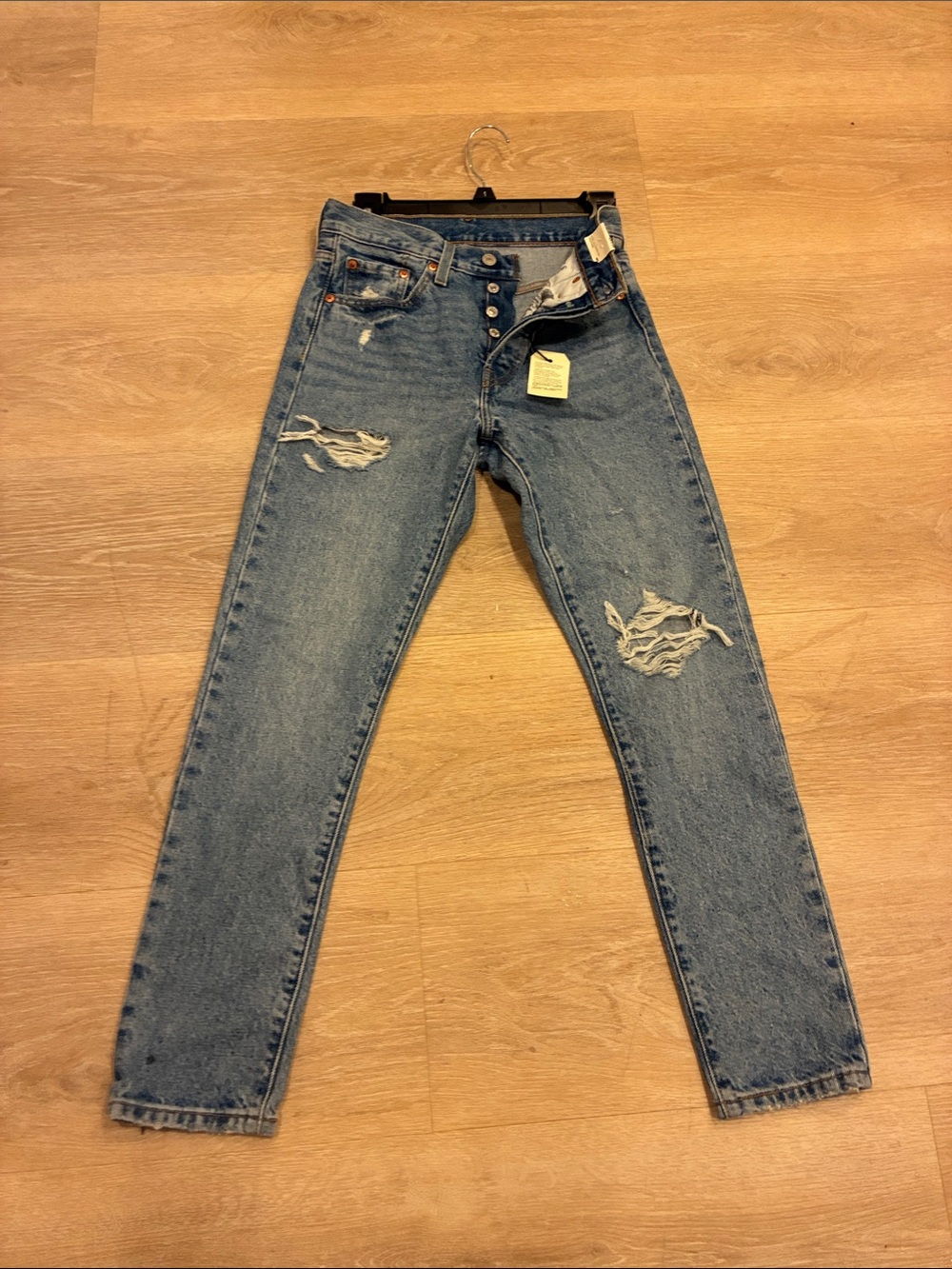 Levi's  Button Fly High-Rise Distressed Jeans - Blue Skinny Sz 24